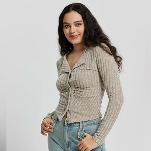 Women's Ribbed Buttoned Front Long Sleeve Top